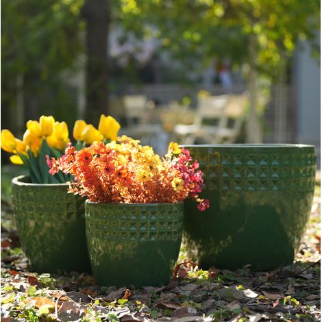 Set di 3 vasi da fiori Ø 38.1/30.5/22.9 cm verde chiaro antico in ceramica con foro di drenaggio (1/5)