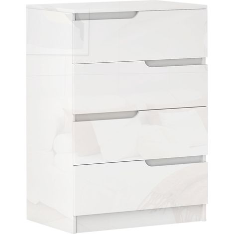 Commode moderne et minimaliste à 4 tiroirs en bois, 60 x 40 x 85 cm, blanc brillant