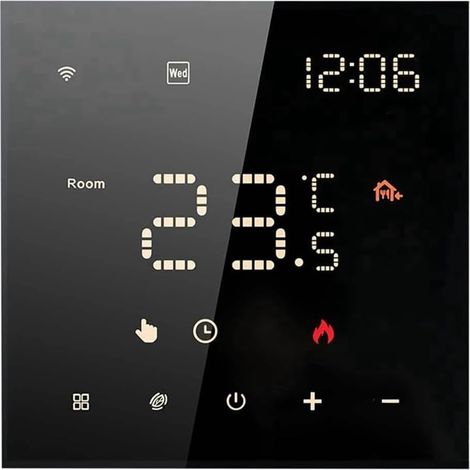 Thermostat pour Plancher Chauffant Intelligent WiFi , Thermostat de Chauffage Électrique Domestique Intelligent avec Contrôle Vocal, Écran Couleur LED Noir (1/4)