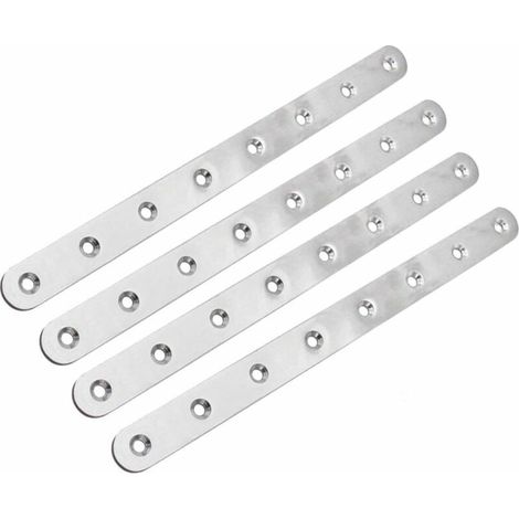 Pattes Dassemblage Acier Inoxydable 4 Pièces Équerres Plates Robuste Support pour Réparation Connexion Fixation Meubles 244x19x2.5mm (1/4)