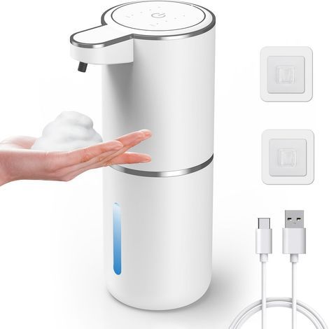Distributeur Automatique de Savon, Distributeur de Savon Mousse Rechargeable sans Contact de 380 ML, Distributeur électrique Mural de Savon pour Les Mains, étanche, pour Cuisine et Salle de Bain (1/5)