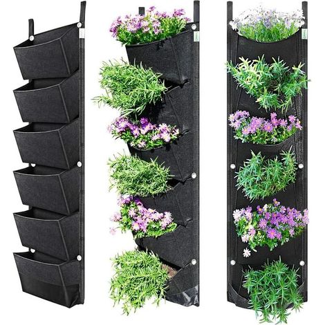 Lot de 1 sac de plantation vertical à suspendre au mur pour intérieur ou extérieur. cour. balcon. fleurs. herbes. plantes grasses. fraises (B)