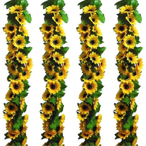 Guirlande de tournesols artificiels LSKY, lot de 4 (2,2 m), 32 fleurs en soie, idéale pour décorer la maison, la cuisine, une arche de mariage ou une baby shower. (1/5)