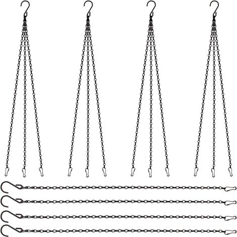 12 hängende Metallketten, schwarze Blumenampelketten mit Clips und S-Haken für Blumentöpfe, Vogelkäfige, Pflanzgefäße, Laternen, Anschlagtafeln und Ornamente (1/5)