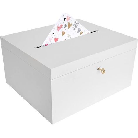 Boite en Bois - Creative Deco - Urne Mariage - 29x25x15 cm - Couvercle et Clé - Souvenirs Lettres (1/4)