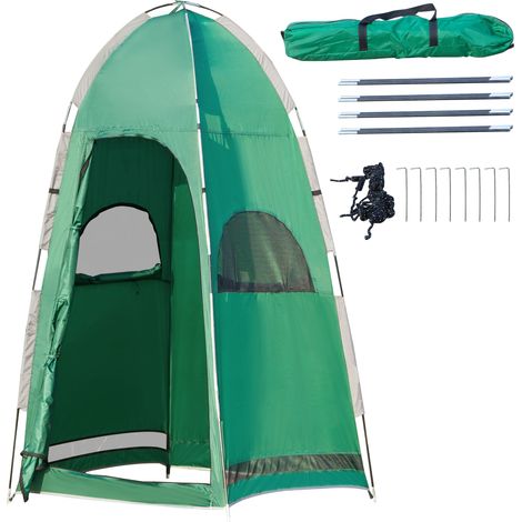 Tente de Douche avec Entrée à Fermeture Éclair, Poche de Rangement et Sac de Transport, 122x122x213 cm, Vert