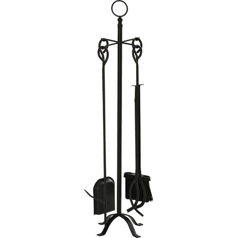 Ensemble 5 pièces accessoires cheminée, nécessaire foyer en fonte forgée, outils métalliques noirs pour poêle à bois, dimensions 20 x 20 x 82,5 cm (1/5)