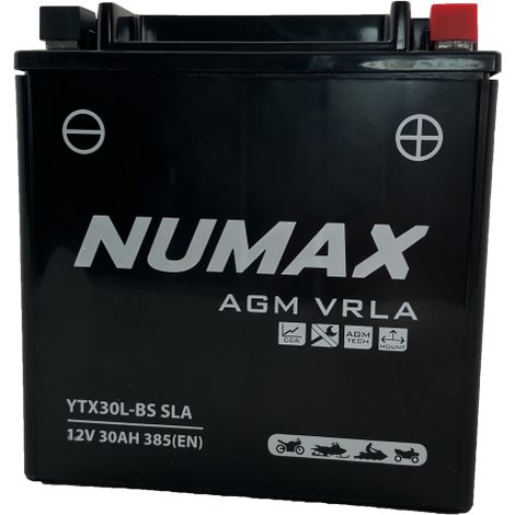 Numax – Batterie moto NTX30L-BS SLA 12V 30Ah 385A – Technologie AGM scellée – Polarité plus à droite – Dimensions 166x126x175 mm (1/2)