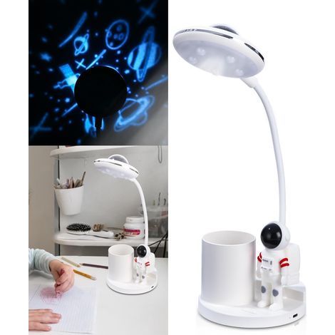 Lampe de Bureau Enfant,Lampe de Table Sans Fil Dimmable,Lampe de Lecture Liseuse Rechargeable Col de Cygne Flexible avec Projection et Porte-stylo,Lampe de Lecture LED Rechargeable Dimmable (1/5)