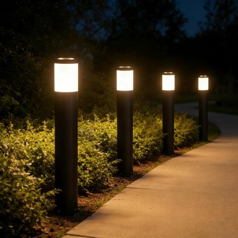 Acier Inoxydable Lampadaire Exterieur, IP65 étanche, Noir 4 Pack Lampe Exterieur sur Pied avec Spike Ground, Hauteur 500 mm avec 5W GU10 3000K LED Ampoule, Luminaire Exterieur sur Pied (1/5)