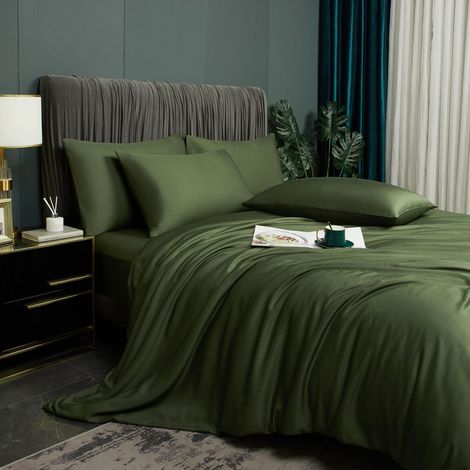 Lot de 2 taies d'oreiller 100 % bambou 40 x 80 cm Vert olive uni (1/5)