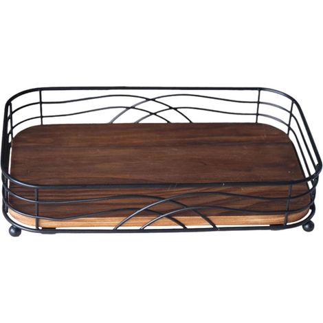 Support Pour Essuie-Tout - Porte-Objets En Bois Et Fer - Organisateur De Plan De Travail - 25.5 X 16 X 5.5 Cm - 1 Pièce (1/5)