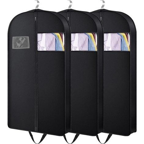 3 tasche nere per indumenti - 60 x 110 cm - tasca traspirante per abito - copriabito da viaggio - cappotto - giacca - custodia protettiva con cerniera