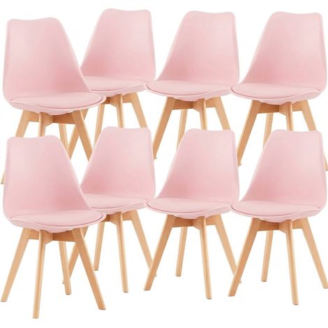 8 Chaises Tulipes Salle à Manger Scandinaves Bm Home Salle de Bureau, Pieds en Bois de Hêtre Massif, Colorie Rose (1/5)