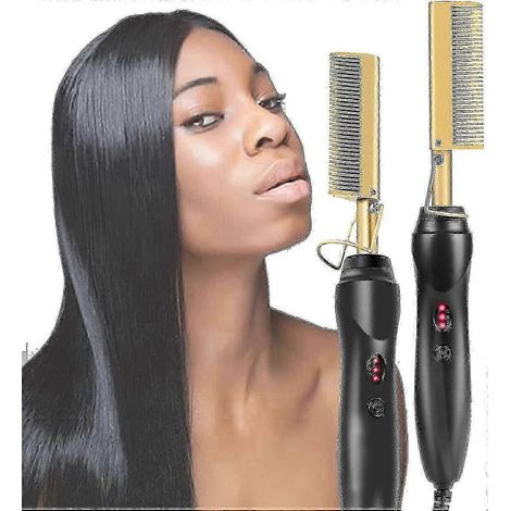 Lisseur à peigne chauffant, lisseur électrique pour cheveux afro épais, perruque, barbe, fer à boucler portable anti-brûlure (1 pièce) (1/5)