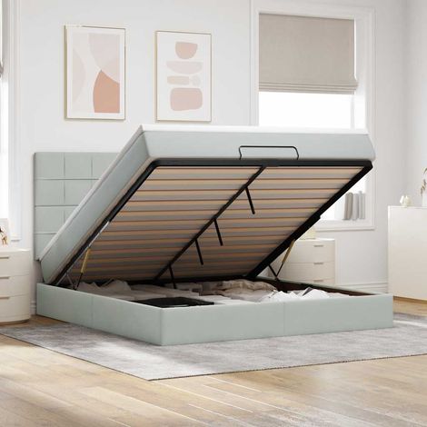 Estructura de cama otomana colchones terciopelo gris claro (1/5)