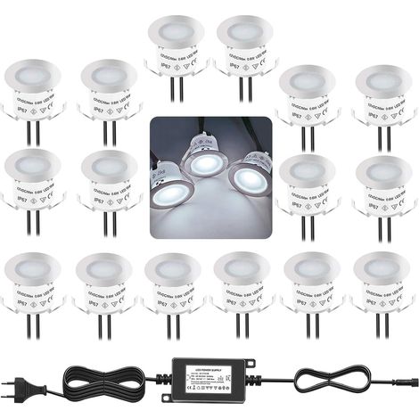 Kit d'éclairage encastré LED pour terrasse, blanc naturel 4000K, 12V, étanche IP67, éclairage au sol pour escaliers de piscine, marches, salle de bain, jardin, patio et aménagement paysager, intérieur (1/5)