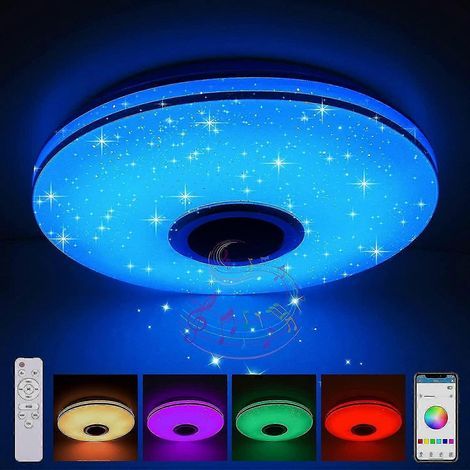 Plafonnier LED 36W, à intensité variable, avec haut-parleur Bluetooth, contrôlable via télécommande ou application. (1/5)