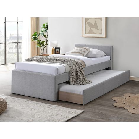 Letto a scomparsa 90 x 190 cm Tessuto Grigio + Materasso - DORITALO (1/4)