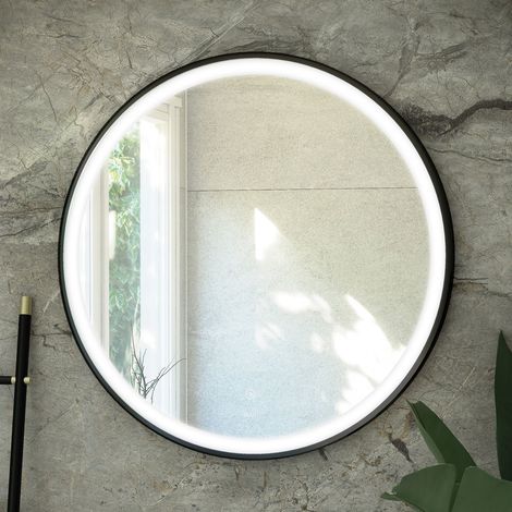 RAK Art Matt Black 600mm x 600mm Round Illuminated LED Mirror - RAKARTRNMB5001 (1/2)
