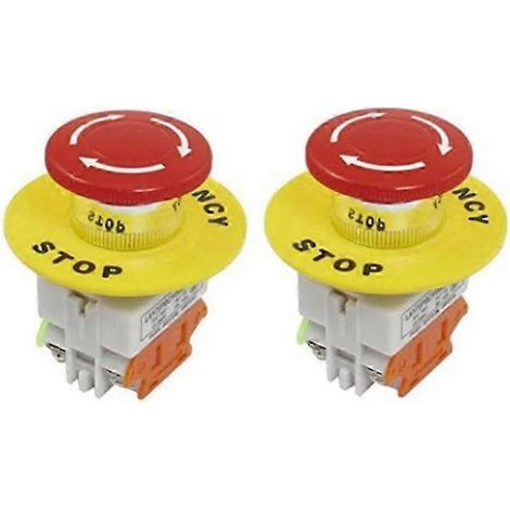 Bouton-poussoir compact champignon rouge 22 mm (lot de 2) - Arrêt d'urgence facile à installer (1/2)