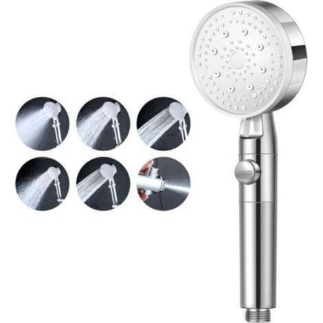 1 PC(Silver) High Pressure Water Saving Shower Head, 5 Mode Adjustable Bathroom Shower Head, Anti Limescale Shower Head with Stop, Easy to Install (1/4)