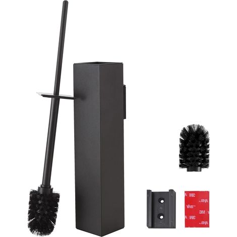 Brosse WC Murale, Porte-Brosse Toilettes WC Acier INOX sans perçage, Porte-Brosse WC avec Gobelet Intérieur Amovible pour Un Nettoyage Faciles de la Salle de Bain (Noir Matt) (1/5)