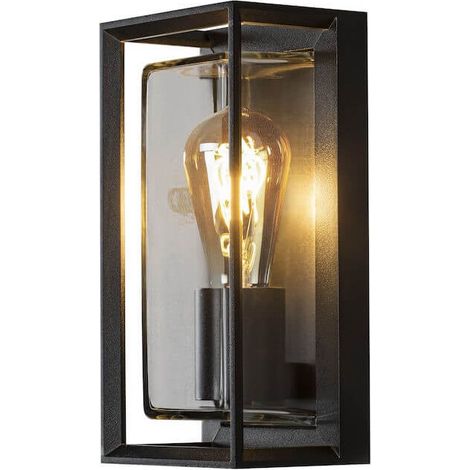 Konstsmide Brindisi Capteur de lumière murale lanterne moderne extérieur noir cadre ouvert verre clair E27, IP54 (1/3)
