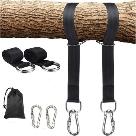 Sangles de suspension pour balançoire d'arbre, sangles de 1,5 à 3 m de long avec 2 mousquetons de sécurité robustes, supportant jusqu'à 1000 kg, sangles en polyester idéales pour le jardin.