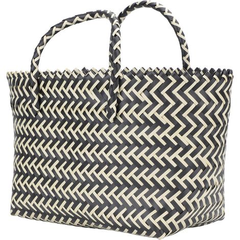 s Handwoven Plastic Handbag Striped Urban Casual Bag Large (1/5)