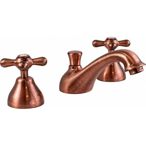 Grifo monomando de lavabo de 3 orificios con caño bajo, acabado en cobre antiguo. Piralla Rubinetteria Sofia 0SFQL033A26  Cobre antiguo (1/5)