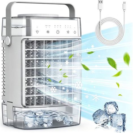 Climatiseur portable pour pièce, voiture, chambre, bureau - mini climatiseur avec télécommande - refroidisseur évaporatif - 4 vitesses de vent (1/5)
