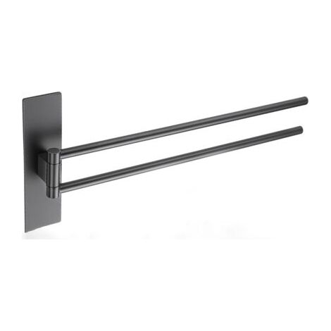 Porte-serviettes sans perçage, pivotant à 180°, barre porte-serviettes auto-adhésive, porte-serviettes de bain double en acier inoxydable 304 avec 2 barres pivotantes - 39 cm, noir (1/5)