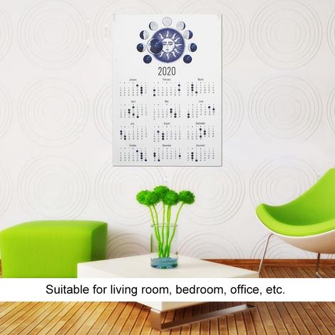 Calendrier mural en tissu style simple 2020 (50 x 70 cm), décoration de fond pour la maison, cycle lunaire. (1/5)