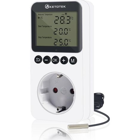 Prise Thermostat Jour/Nuit Régulateur de Température Numérique avec Minuterie pour Terrarium Serre Chauffage Refroidissement Contrôleur 220V avec Sonde (1/5)