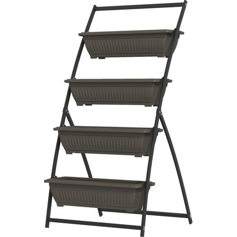 Estantería para plantas de 4 niveles de acero y macetas de plástico marrón 76 x 79 x 162 cm (1/5)