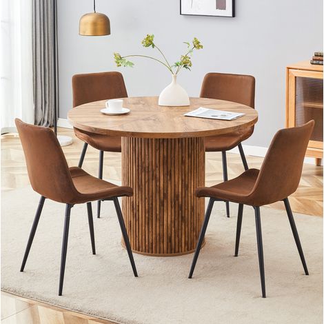 Ensemble table et chaises salle à manger ronde 100 cm, 4 places, brun/noir DESVIAE (1/5)