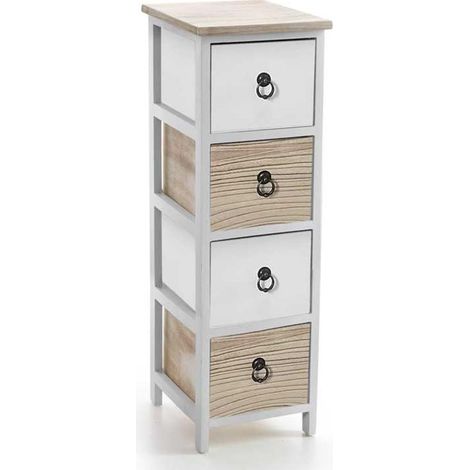 CASSETTIERA IN LEGNO CON 4 CASSETTI COLORE BIANCO E NATURALE 26 X 32 X 80 CM (1/2)