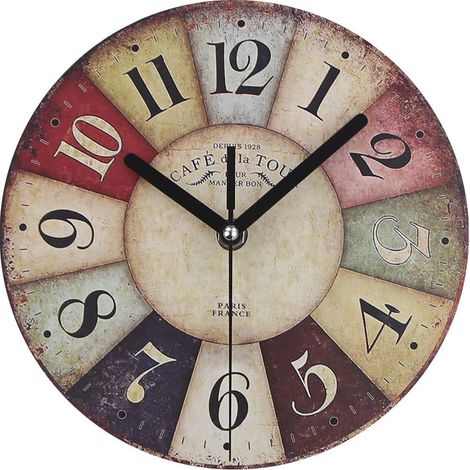 Horloge murale Silencieux - Bois Coloré Horloge murale pour Cuisine Chambre en Bois de Style Toscane Horloges murales design moderne Décoration Sa Maison (1/5)