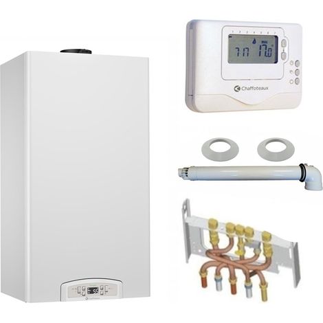 Chaffoteaux – Chaudière gaz à condensation 25 kW – Ventouse – Thermostat filaire – Économie d'énergie 10 à 30 % – Confort chauffage et eau chaude