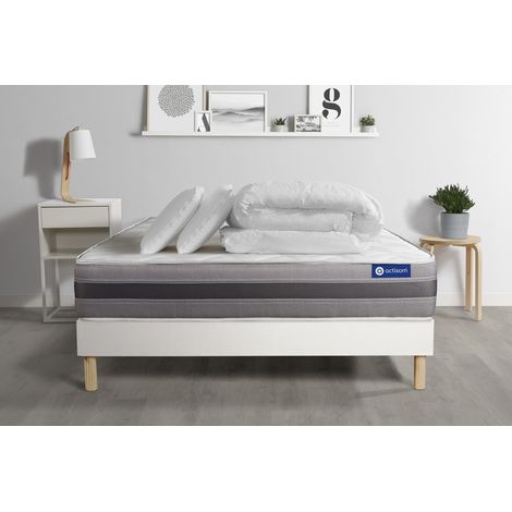 Ensemble matelas sommier Actilatex relax 140 x 190 cm 2 oreillers et couette Latex et mémoire de forme - Couleur : Blanc (1/5)