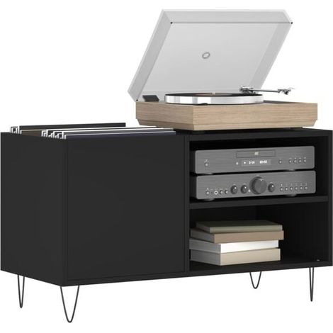 Meuble de Rangement pour Disques Vinyles, Bibliothèque Audio en Bois d'Ingénierie 85x38x48 cm, Étagère de Stockage Noire pour Salon ou Bureau (1/5)