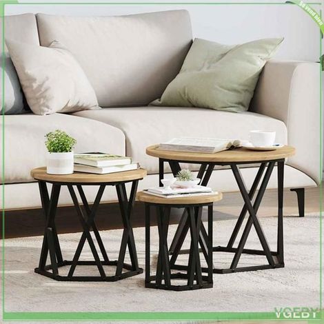 Table d'appoint empilable - 3 pcs - Chêne artisanal - Bois d'ingénierie et acier - Design moderne (1/5)