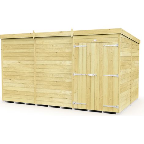 12 x 8 Feet Pent Shed - Double Door Without Windows - Wood - L231 x W358 x H201 cm