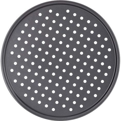 Pizzablech, 4er-Set, rund, perforiert, antihaftbeschichtet, mit Flammenmuster, Stahl, Form, Ø 32 cm, anthrazit