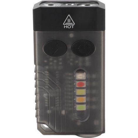 Mini lampe torche portable rechargeable avec alarme sonore et porte-clés, idéale pour le camping, la randonnée et les activités de plein air. Couleur violette, longueur d'onde de 365 nm. (1/5)