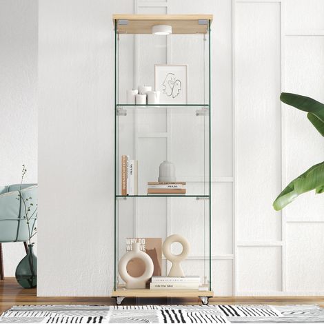 Vetrina 42,5x36,5x121,7 cm naturale, LED, 3 livelli, vetro temperato e MDF MEUBLIV (1/5)