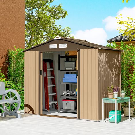 Cobertizo de Jardín Exterior 2,42 m² 213x130x185 cm con Puerta Corredera Ventilación Guantes Amarillo (1/5)