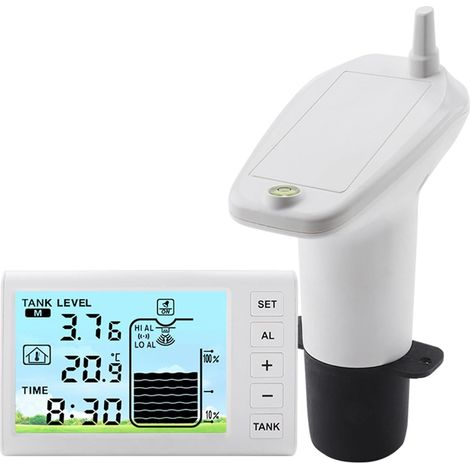 Misuratore di livello a ultrasuoni wireless per serbatoi d'acqua con sensore di temperatura e indicatore di profondità del liquido. (1/5)