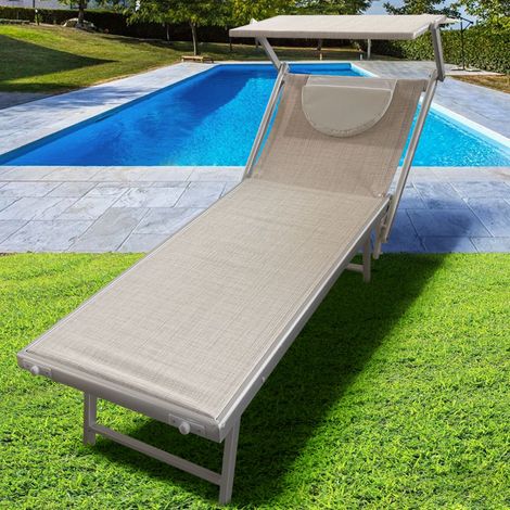 Lettino Prendisole Lido Alluminio Parasole e Cuscino Piscina Mare Giardino Beige (1/2)